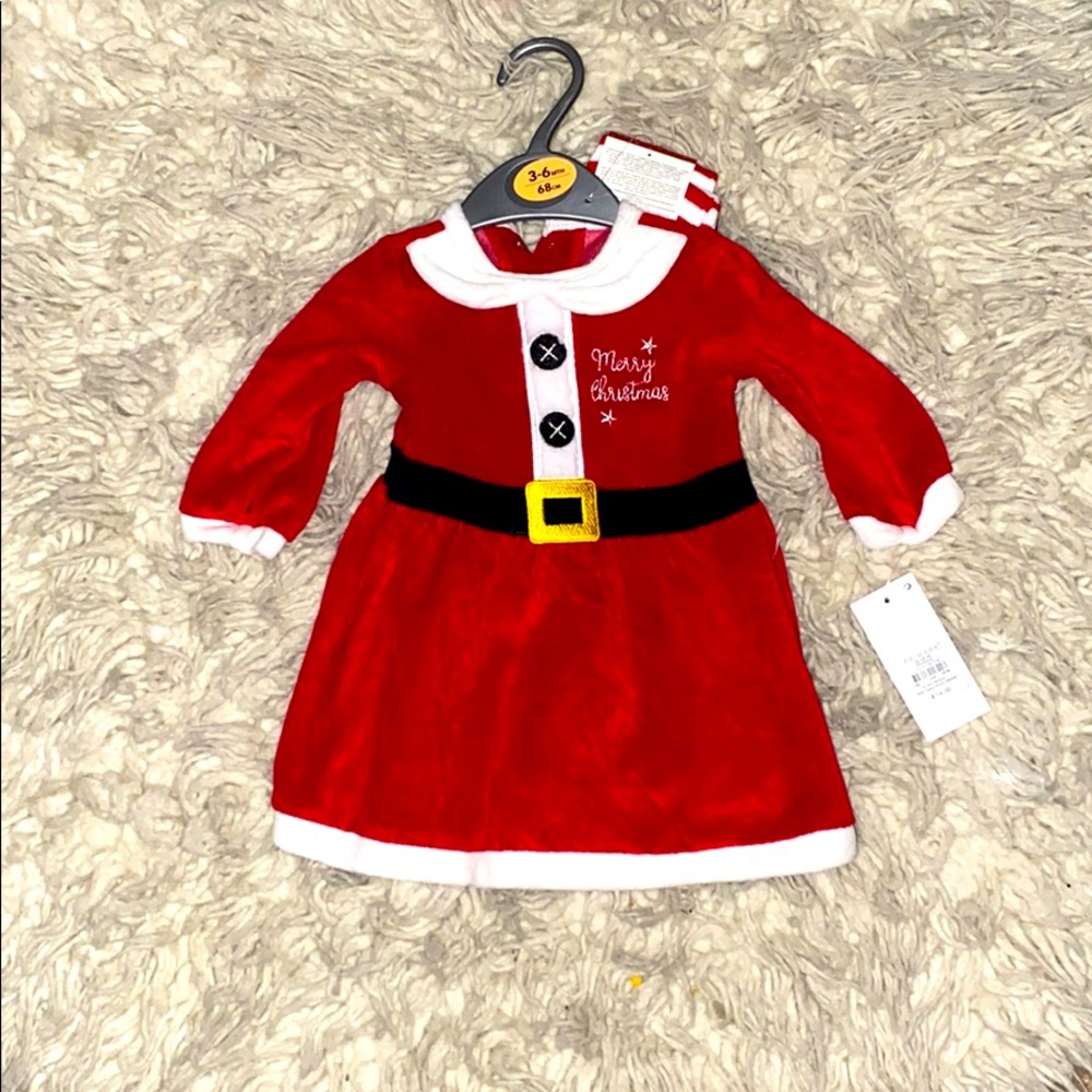 Baby girl velour Santa dress w/ tights